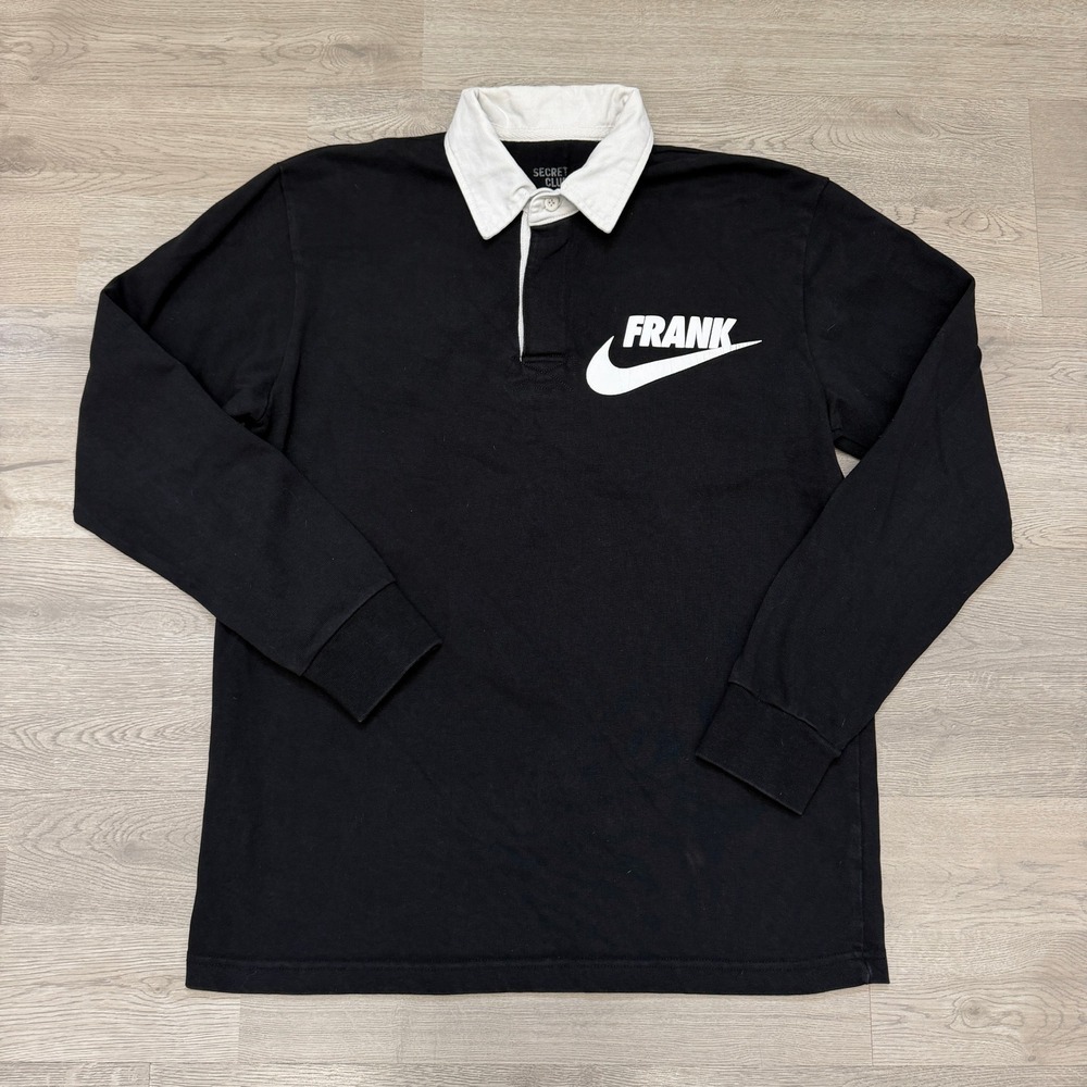 Chinatown Market Secret Club Frank Rugby Shirt Mens M Black Long Sleeve